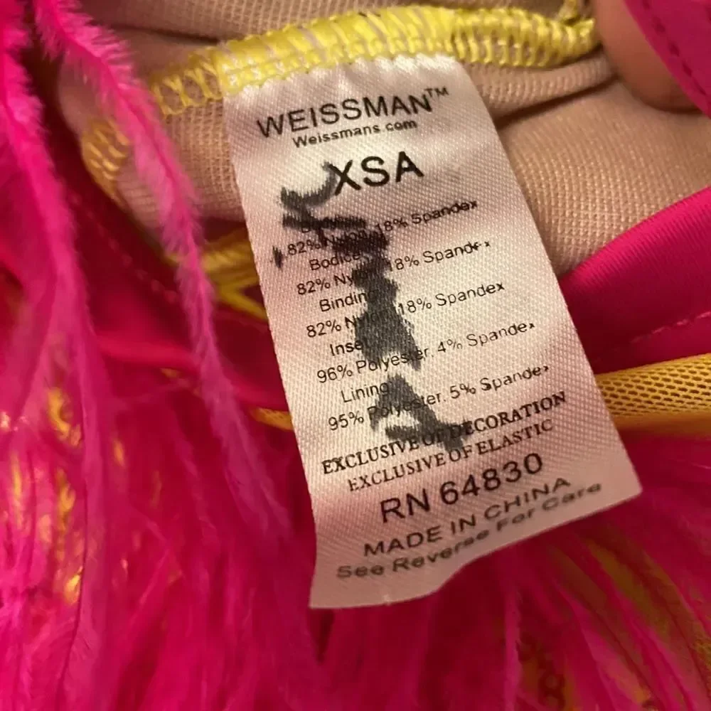 Weissman Elite Dance costume yellow sequin Feather Bustle Leotard SQ11458 XSA